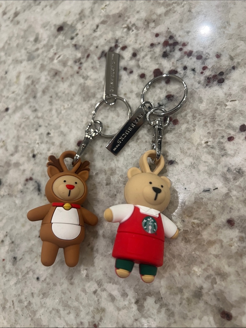 Starbucks Red & Brown Bear and Reindeer Kids Keychain Set